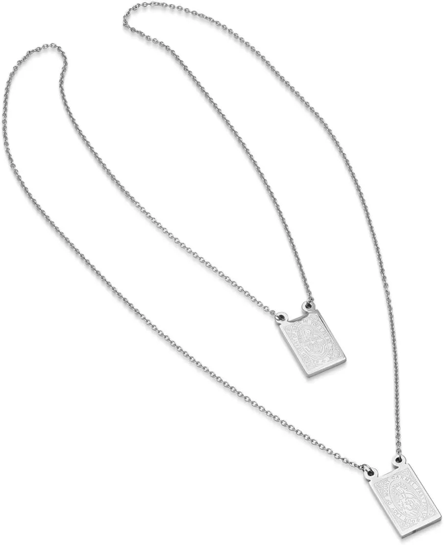 Amazon Essentials Men's Stainless Steel 18K Gold Plated Scapular Religious Necklace , (previously Amazon Collection)