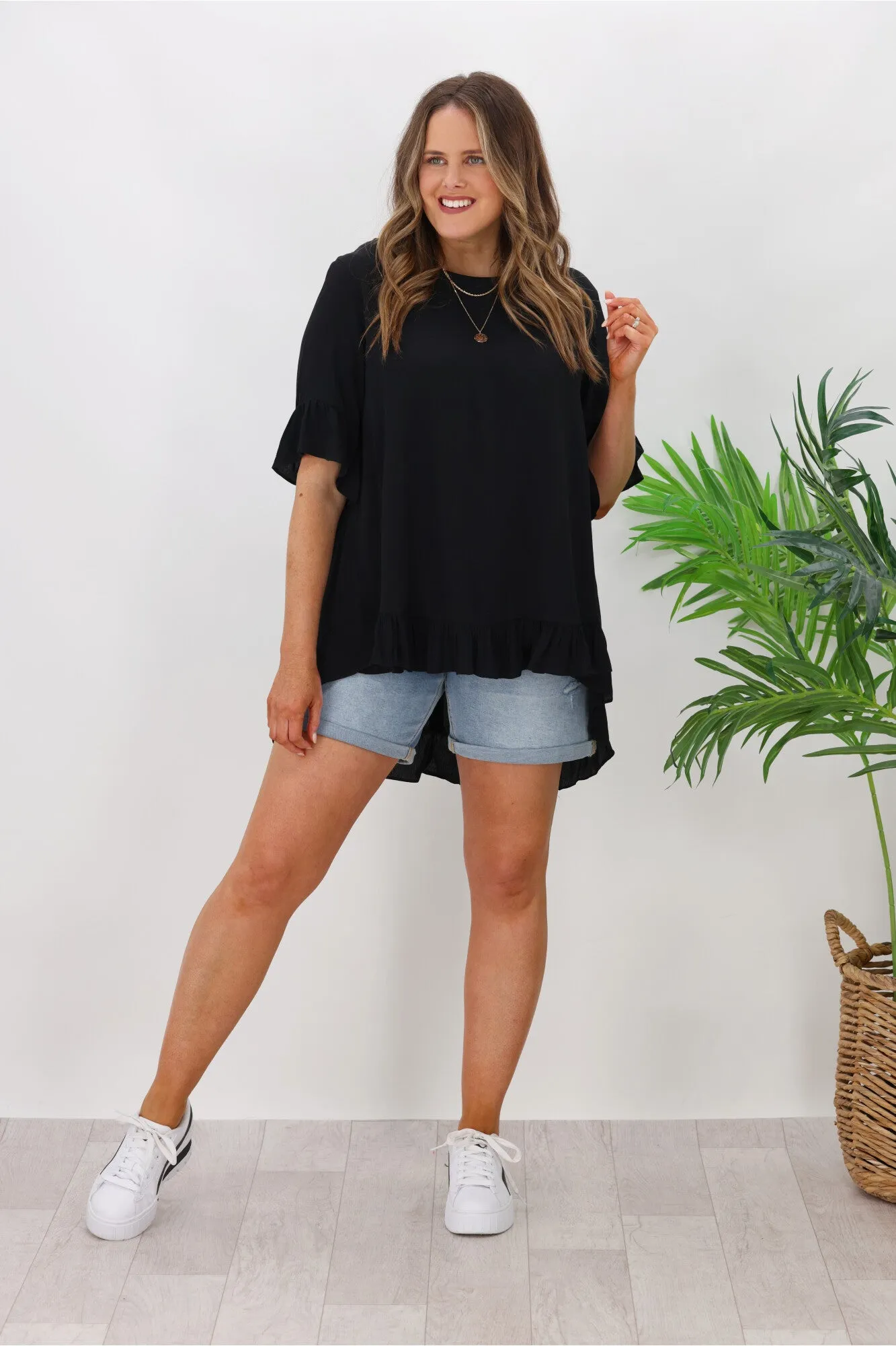 Boho Australia Cisco Frill Top Black