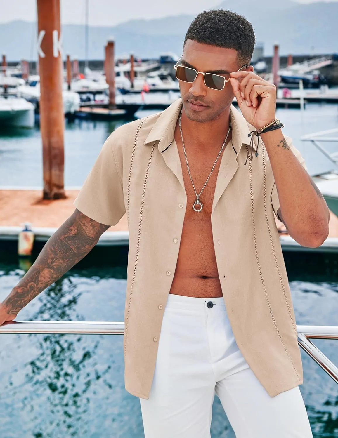 COOFANDY Men's Cuban Guayabera Shirt Casual Short Sleeve Button Down Shirts Summer Beach Shirts