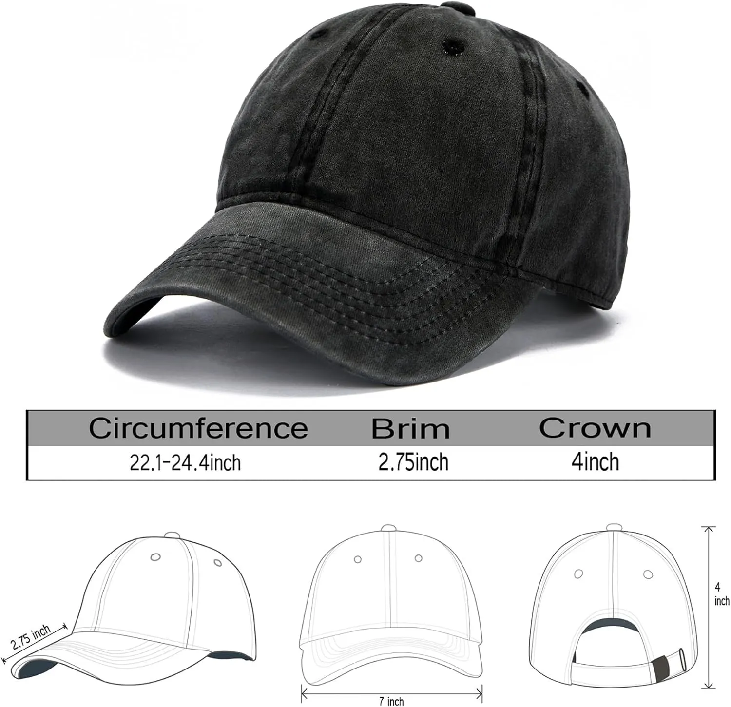 Edoneery Men Women Baseball Cap-Low Profile Adjustable Washed Cotton Golf Dad Hat
