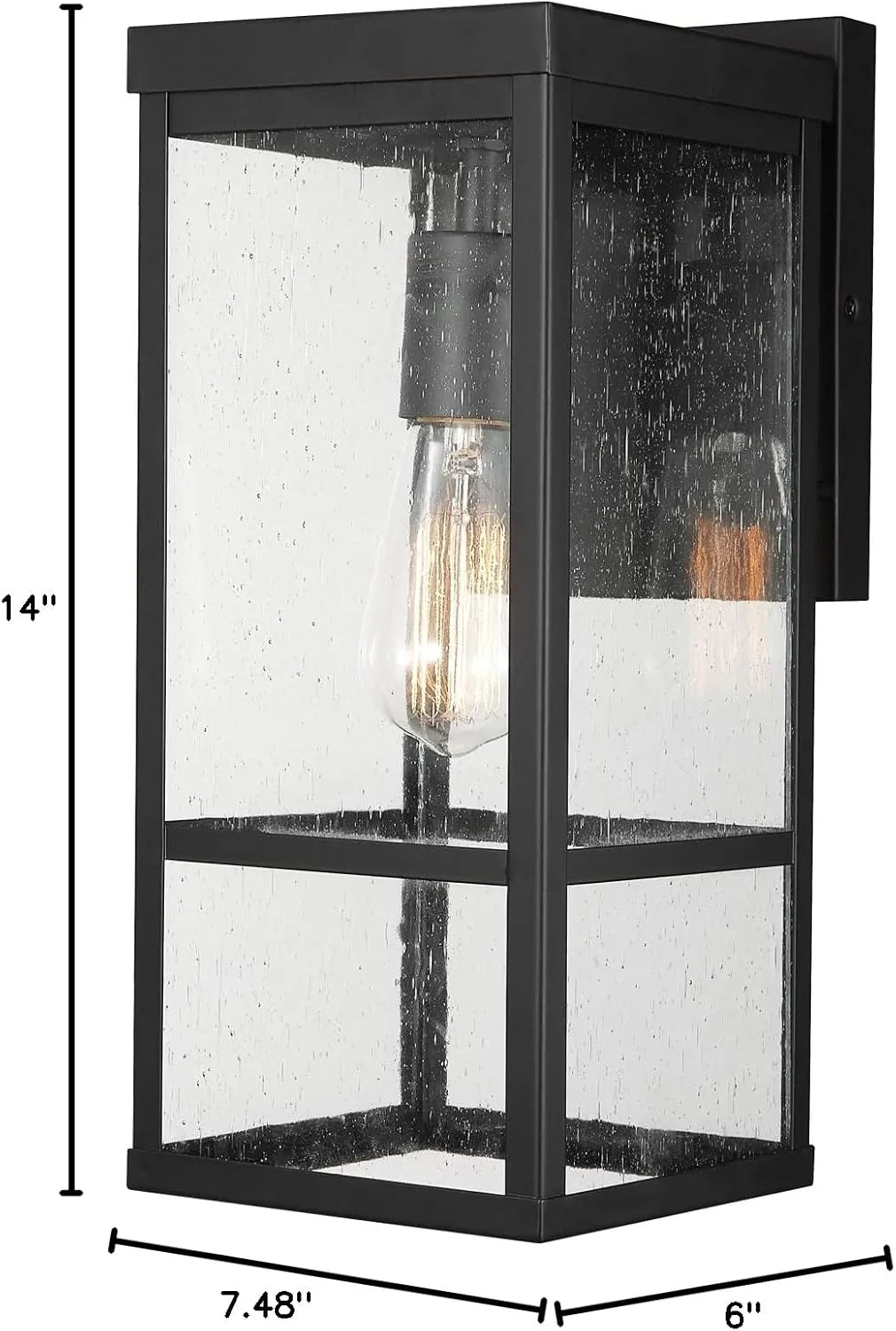 GLOBE Electric 44802 1-Light Outdoor Wall Sconce, Matte Black, Seeded Glass Shade, Outdoor Lights for House, Exterior Wall Lights