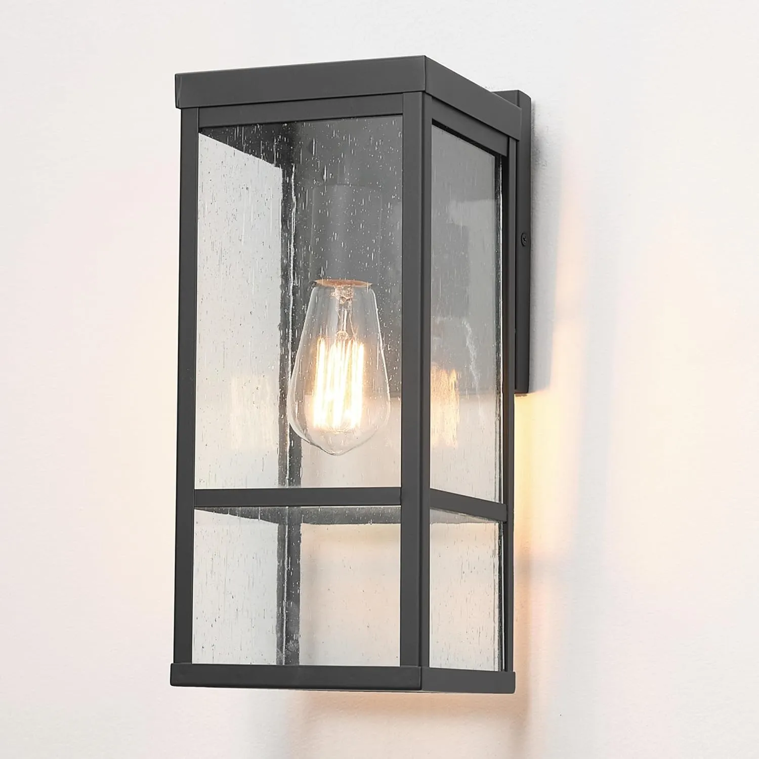 GLOBE Electric 44802 1-Light Outdoor Wall Sconce, Matte Black, Seeded Glass Shade, Outdoor Lights for House, Exterior Wall Lights