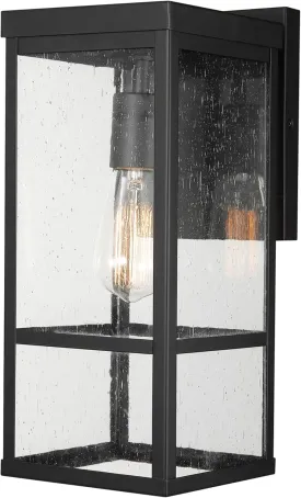 GLOBE Electric 44802 1-Light Outdoor Wall Sconce, Matte Black, Seeded Glass Shade, Outdoor Lights for House, Exterior Wall Lights