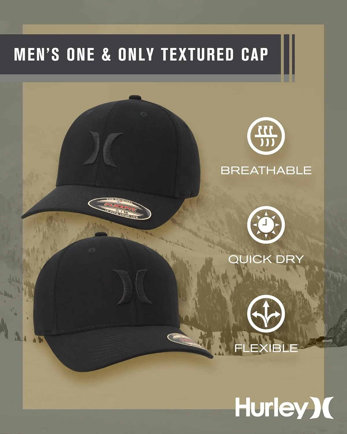 Hurley Men's Caps - One & Only Flexfit Textures Cap - Fitted Hats for Men, S-XL