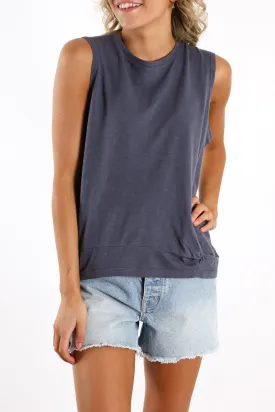 Knot Front Crop Tank Navy
