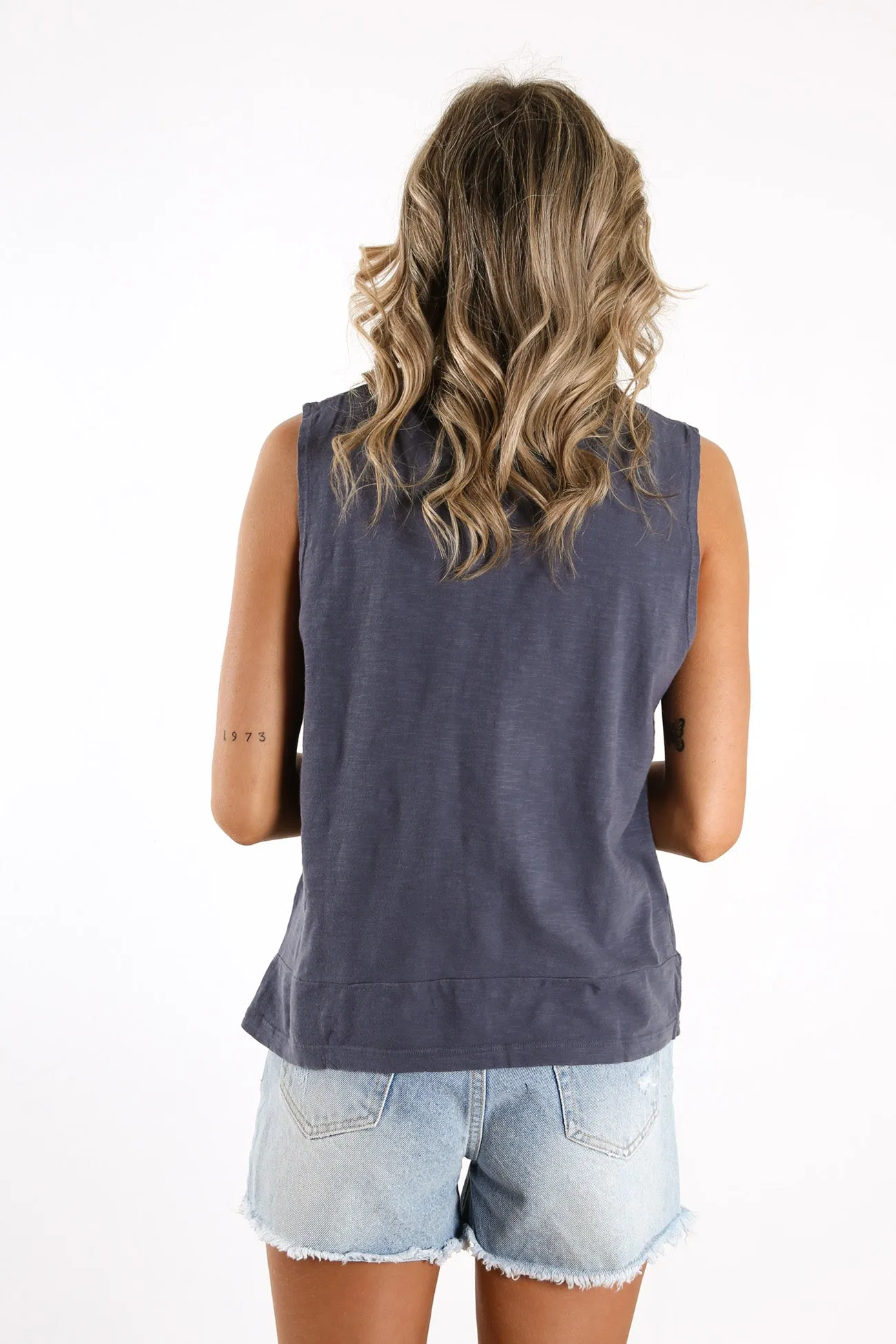 Knot Front Crop Tank Navy