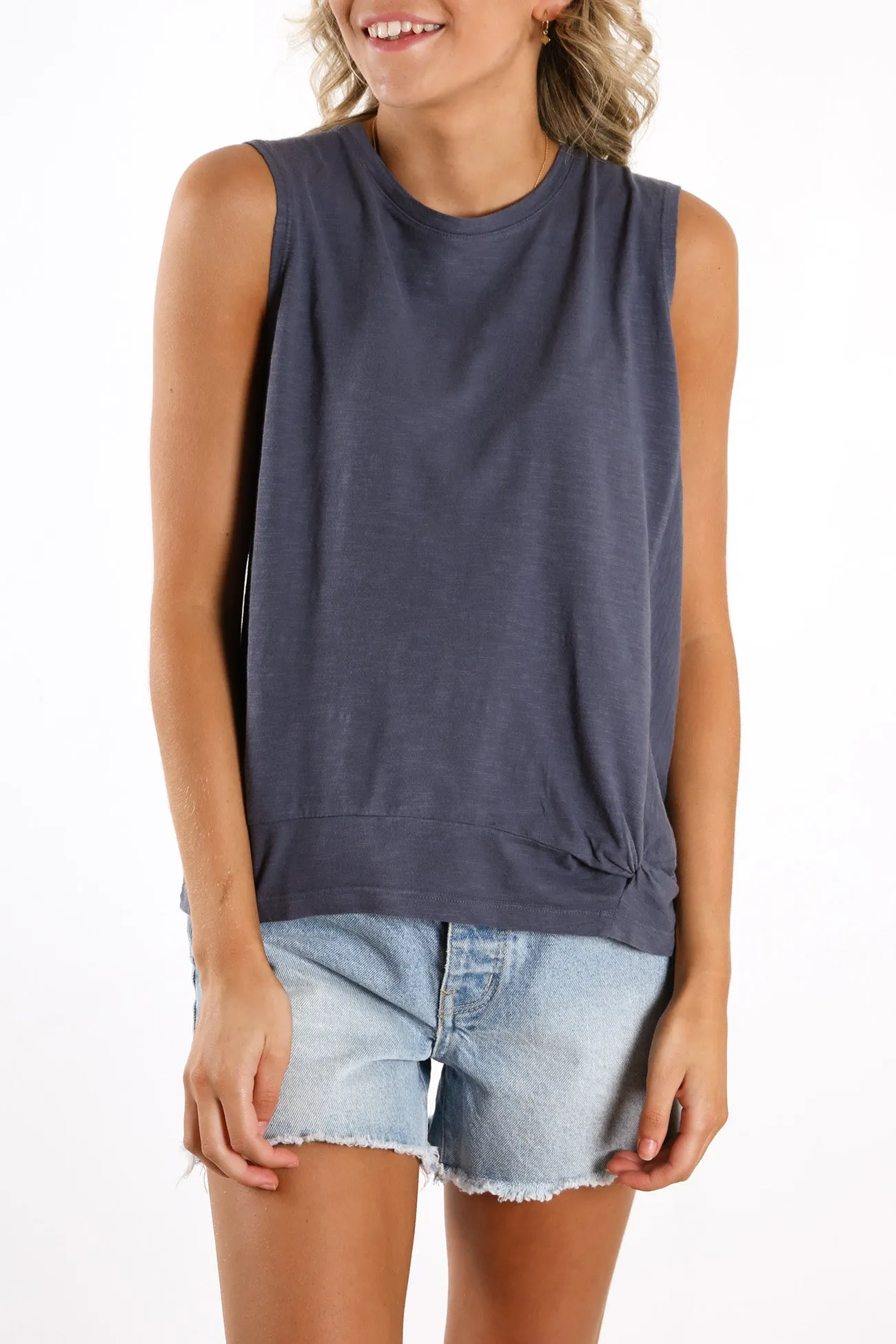 Knot Front Crop Tank Navy