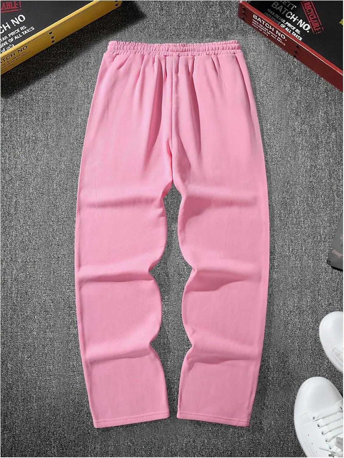 OYOANGLE Men's Graphic Print Drawstring Waist Baggy Sweatpants Loose Straight Leg Pants with Pocket