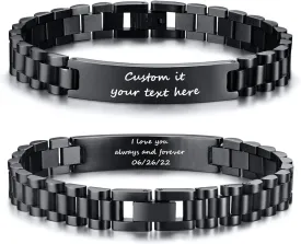 Personalized Engraved Bracelet for Men - Free Engraving Customized Bracelets,Hypoallergenic Stainless Steel Watch Band Link Chain Wristband,Trendy Adjustable Customizable Bracelet Jewelry for Women