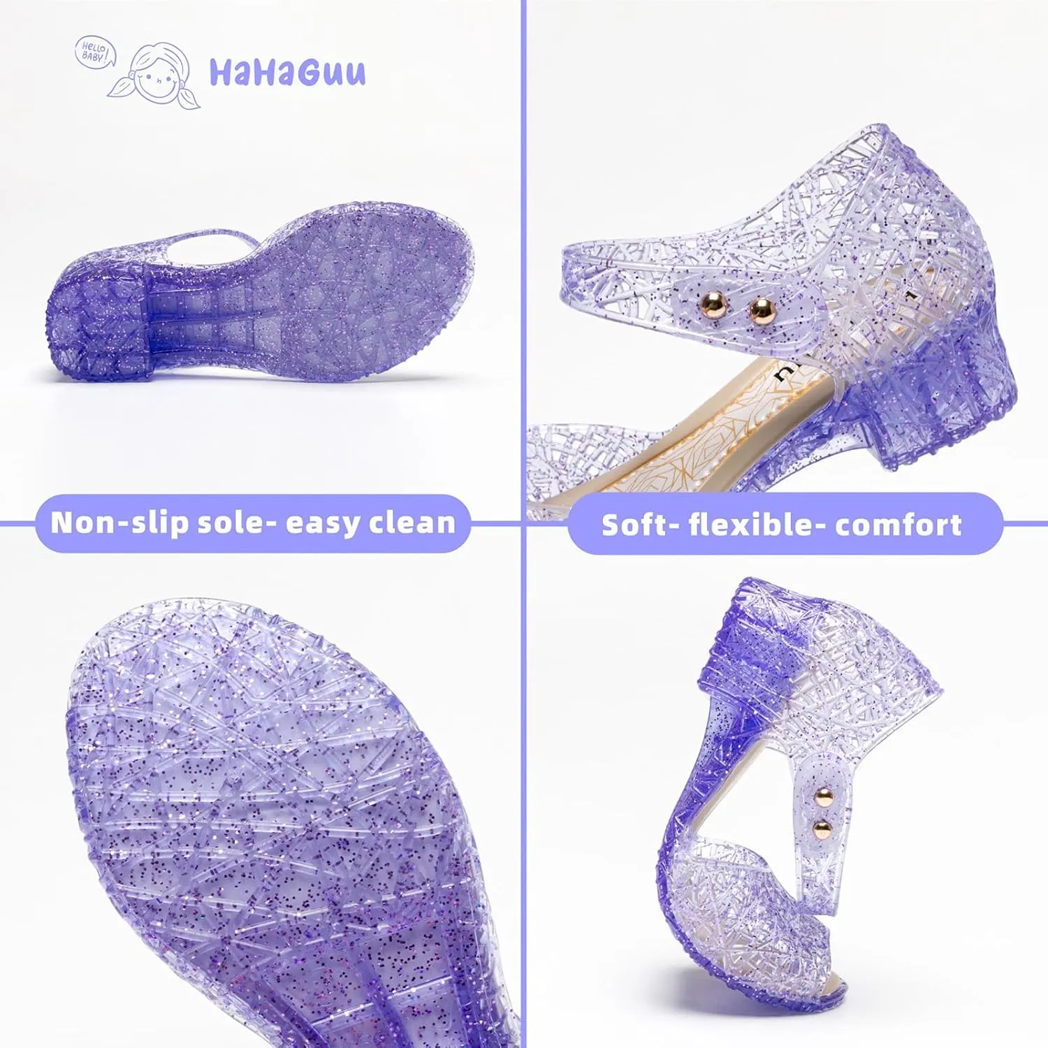 Princess Jelly Flats Shoes Girls Birthday Party Heels Snow Queen Cosplay Costumes Dress Up Sandals for Toddler Little Girls Big Kids
