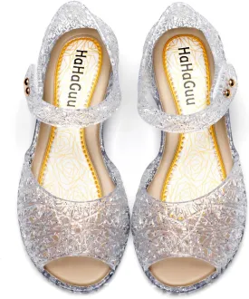 Princess Jelly Flats Shoes Girls Birthday Party Heels Snow Queen Cosplay Costumes Dress Up Sandals for Toddler Little Girls Big Kids