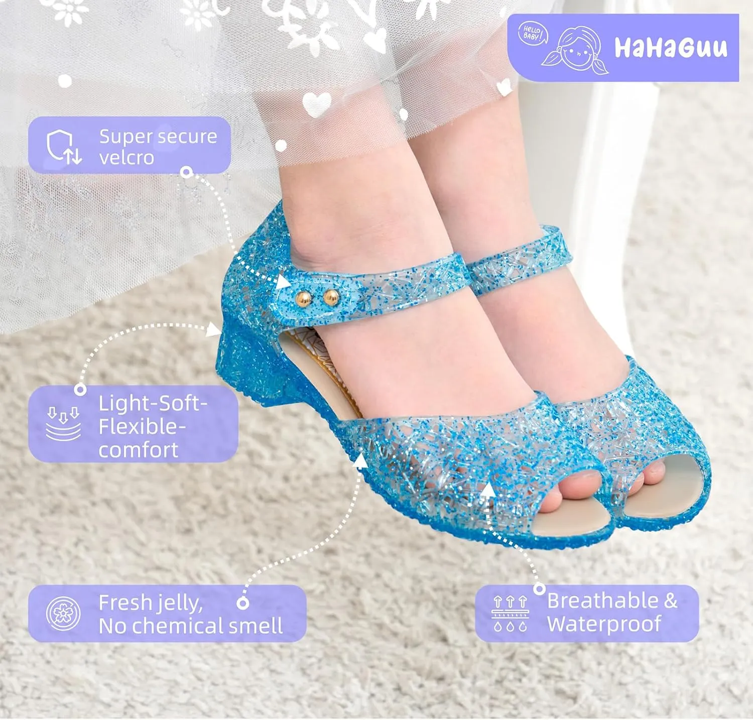 Princess Jelly Flats Shoes Girls Birthday Party Heels Snow Queen Cosplay Costumes Dress Up Sandals for Toddler Little Girls Big Kids