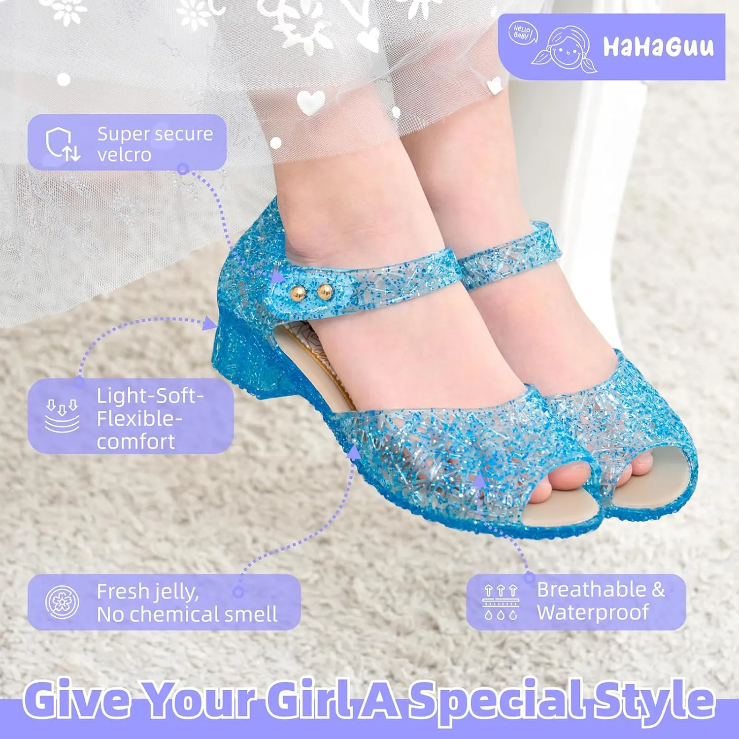 Princess Jelly Flats Shoes Girls Birthday Party Heels Snow Queen Cosplay Costumes Dress Up Sandals for Toddler Little Girls Big Kids