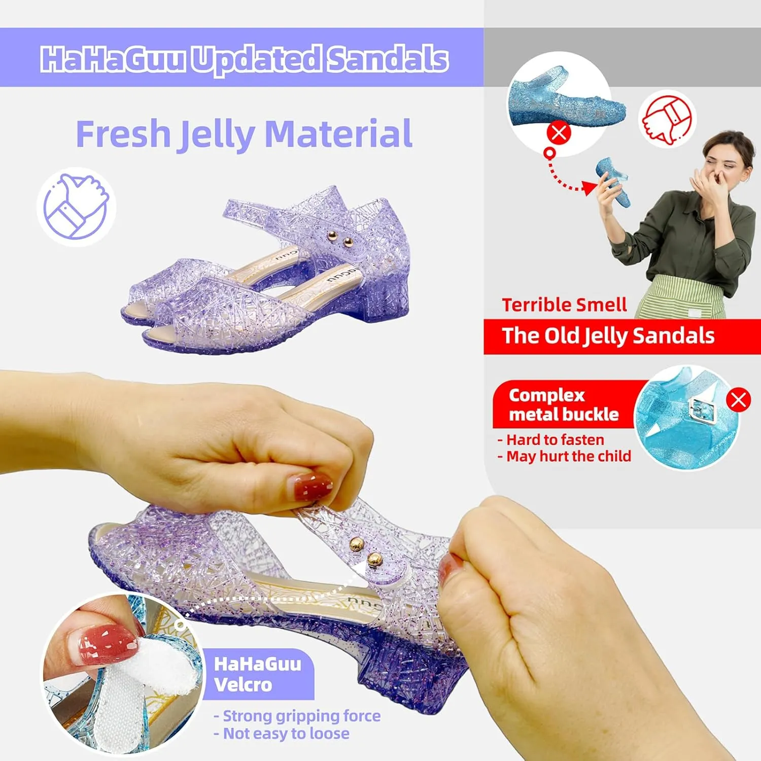 Princess Jelly Flats Shoes Girls Birthday Party Heels Snow Queen Cosplay Costumes Dress Up Sandals for Toddler Little Girls Big Kids
