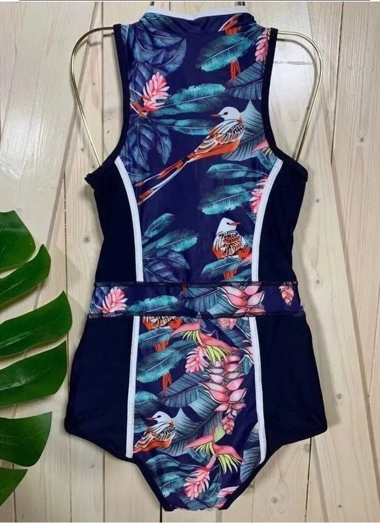 S-XXL new Paradise Blues halter rashguard UPF sleeveless swimsuit modest blue pink fully there swimwear