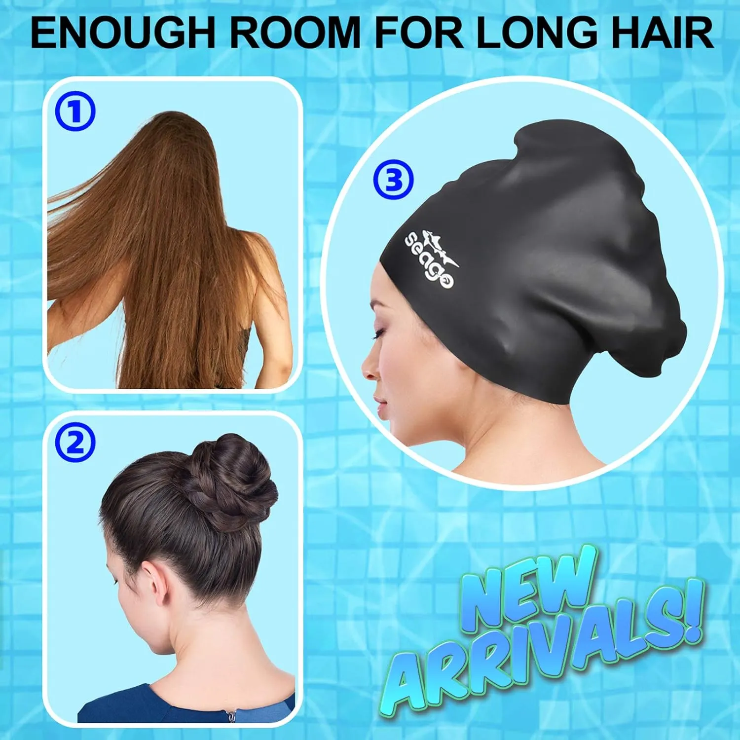 Swim Cap Long Hair 2 Pack Swimming Caps for Women Silicone Swim Caps Keep Hair Dry Waterproof Comfortable Flexible Durable Bathing Cap Tear-Proof Design Large Women Adult Swimming Cap 10  Years Girls