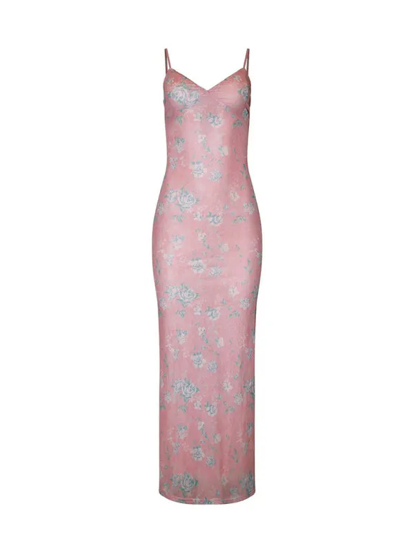 Vacation Casual Slim Positioning Printed Suspender Dress