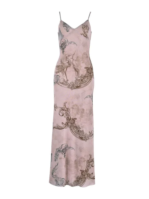 Vacation Casual Slim Positioning Printed Suspender Dress