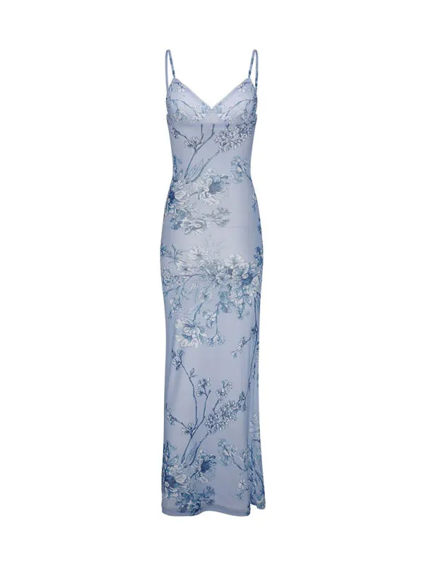 Vacation Casual Slim Positioning Printed Suspender Dress