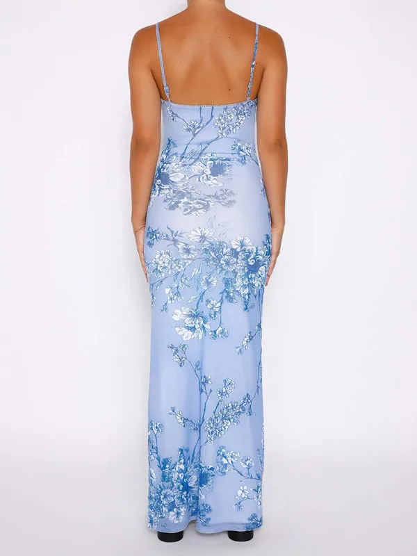Vacation Casual Slim Positioning Printed Suspender Dress