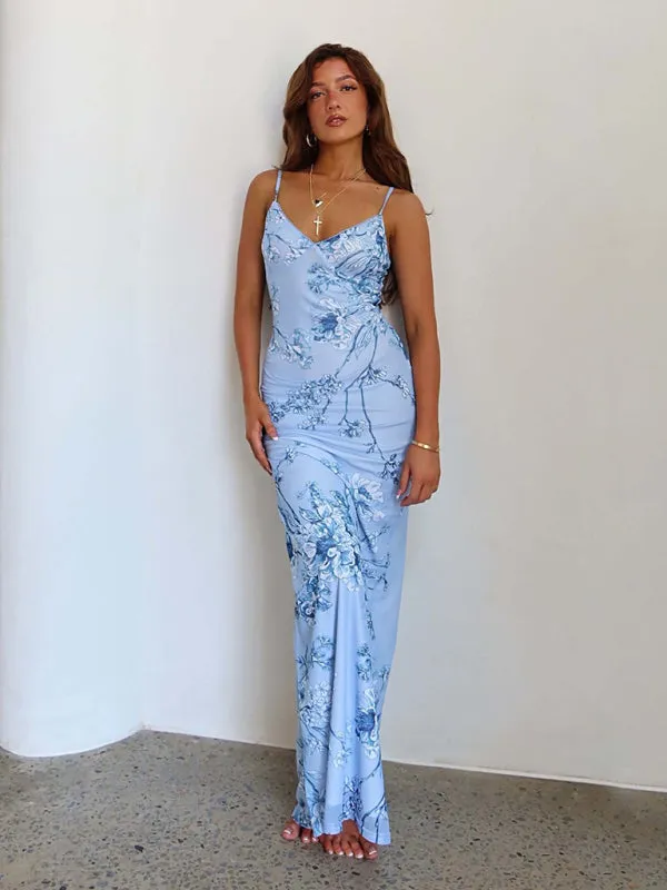 Vacation Casual Slim Positioning Printed Suspender Dress