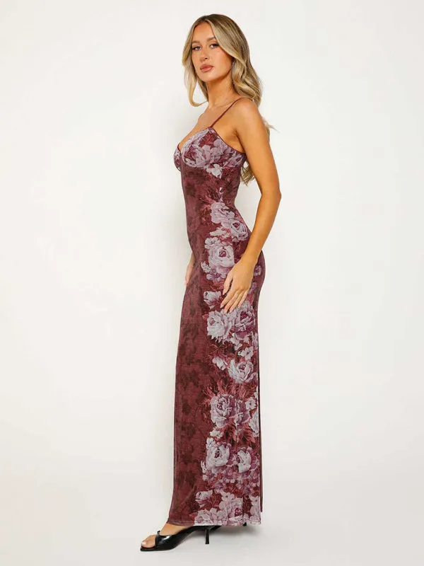 Vacation Casual Slim Positioning Printed Suspender Dress