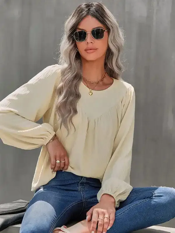 Women’s casual loose round neck solid color pullover shirt