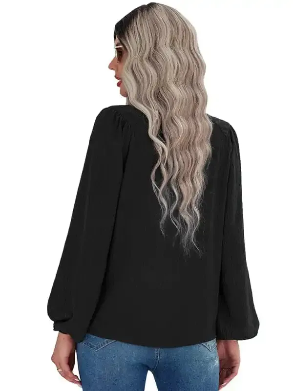 Women’s casual loose round neck solid color pullover shirt