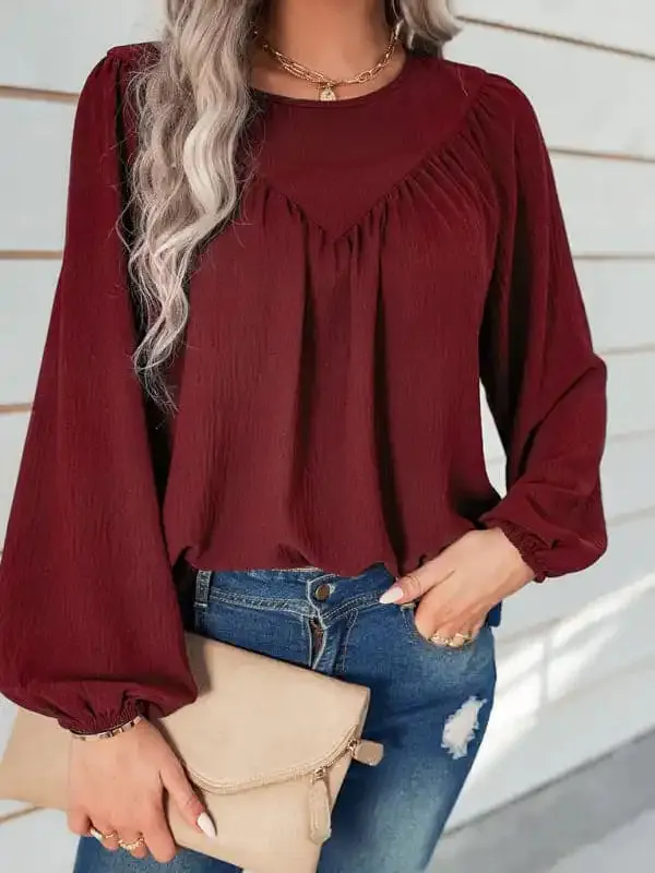 Women’s casual loose round neck solid color pullover shirt