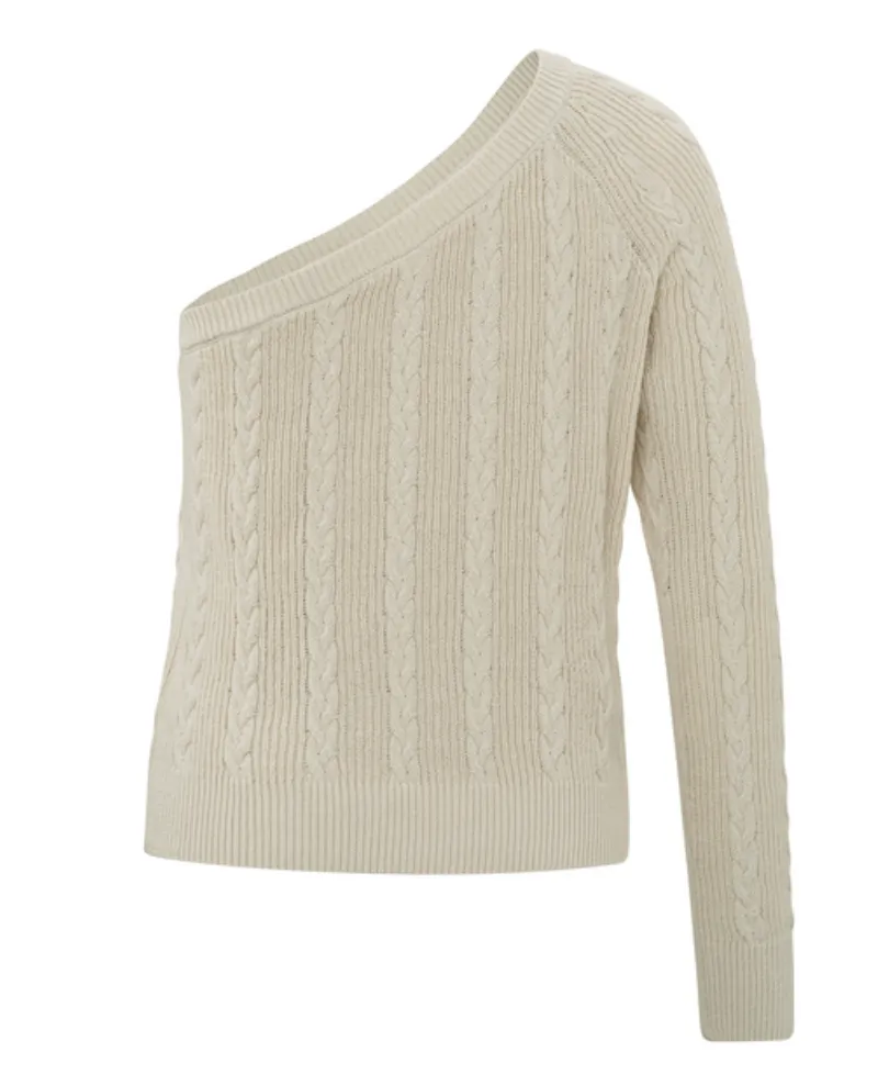 Yaya Beige One Sleeve Cable Knit
