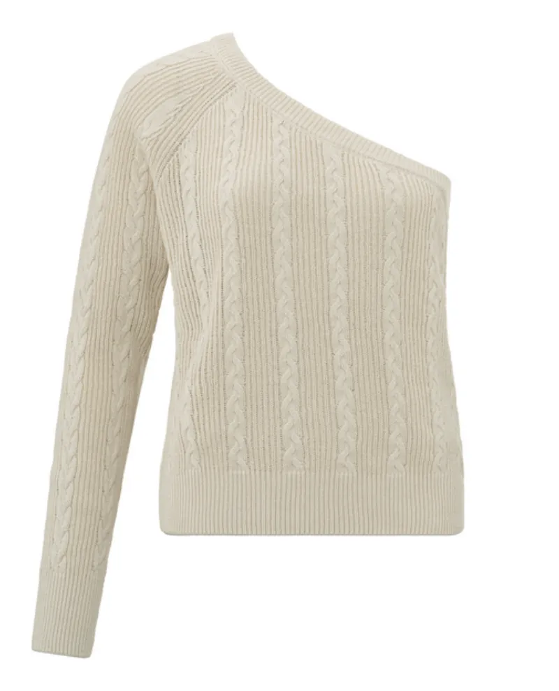 Yaya Beige One Sleeve Cable Knit