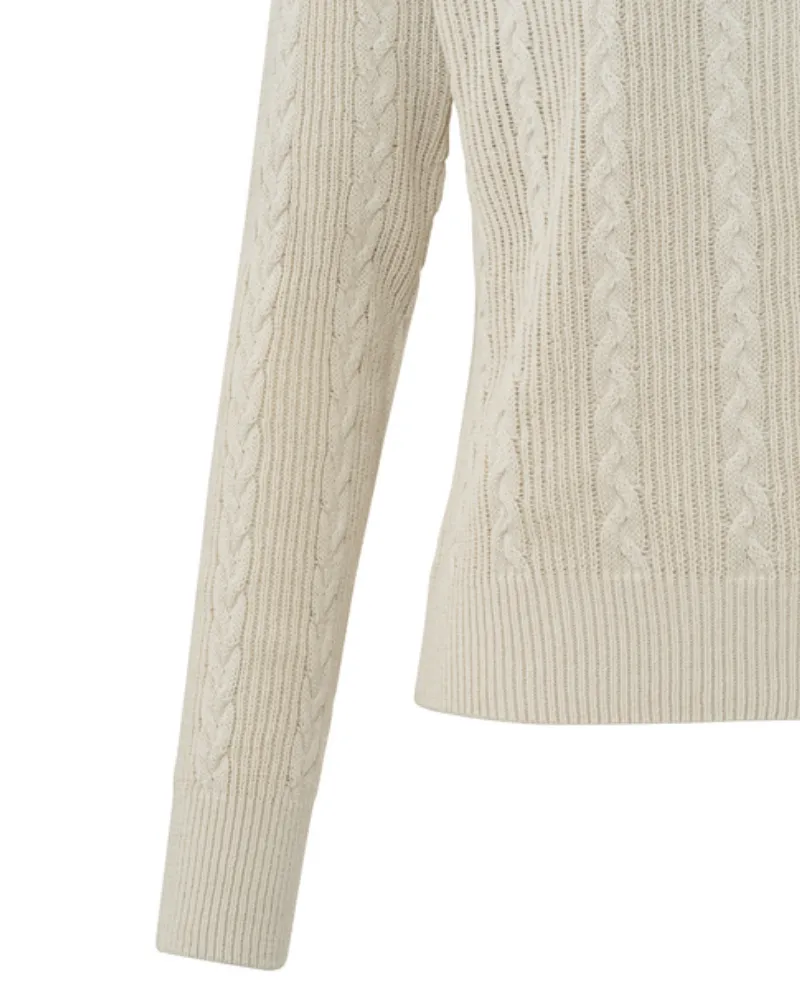 Yaya Beige One Sleeve Cable Knit